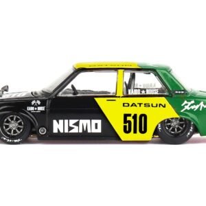 Datsun Street 510 "Racing V2" Black and Green with Yellow Accents (Designed by Jun Imai) "Kaido House" Special 1/64 Car Mini GT Diecast Model collector model product image