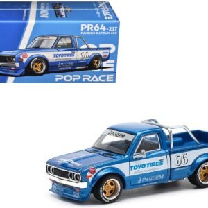 Datsun Pandem 620 Pickup Truck #66 Blue Metallic with White Stripes and Graphics 1/64 Car Pop Race Diecast Model collector model product image