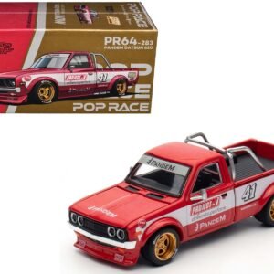 Datsun Pandem 620 Pickup Truck #41 Red Metallic with White Stripes and Graphics "2025 Thailand Diecast Expo" 1/64 Car Pop Race Diecast Model collector model product image