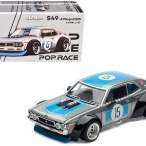 Datsun Laurel C130 RHD (Right Hand Drive) #15 Raw Metal with Blue Stripes "APA XPO 2025 Exclusive" 1/64 Car Pop Race Diecast Model collector model product image