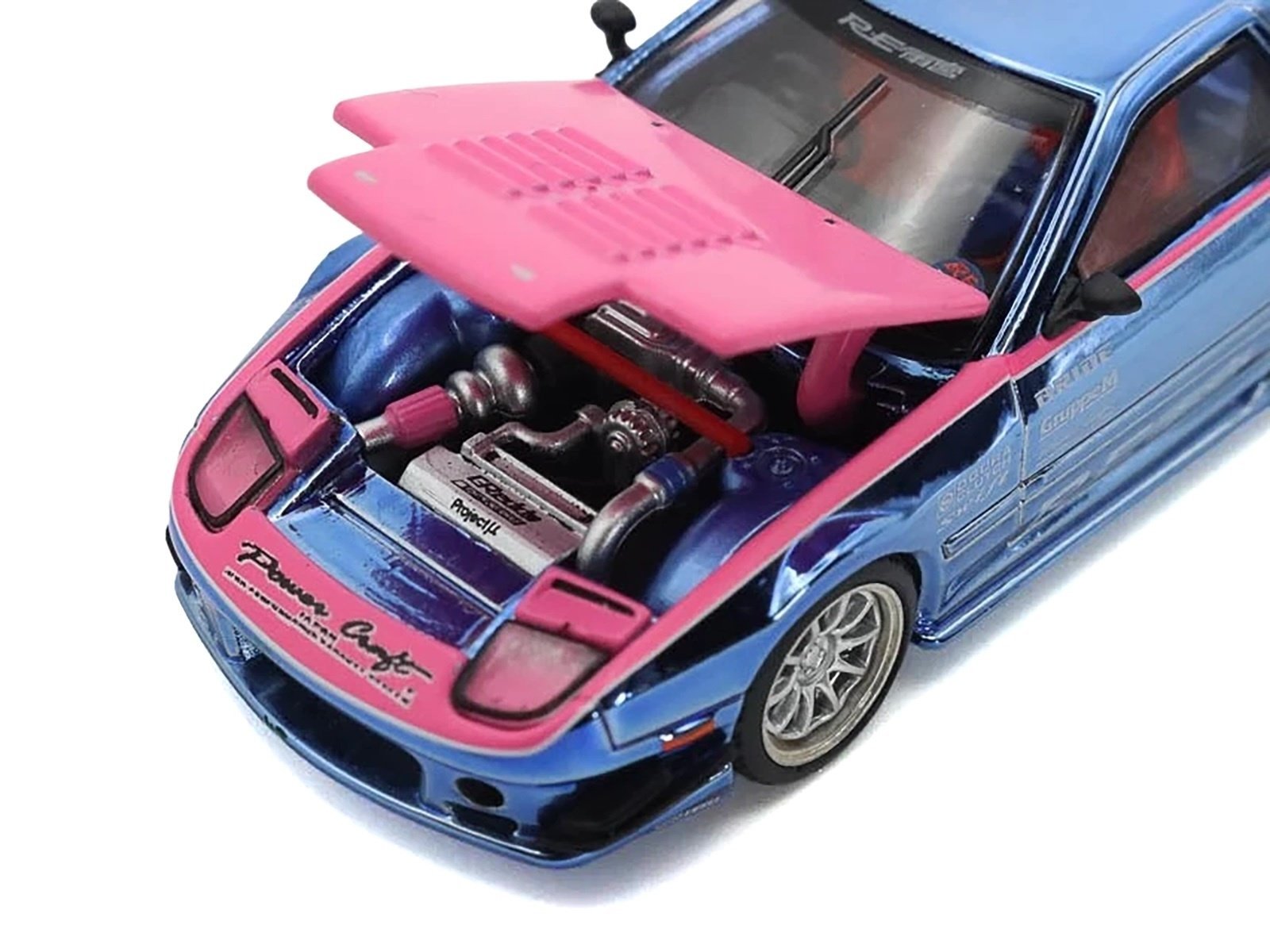 Mazda RX7 (FC3S) RE Amemiya RHD (Right Hand Drive) Blue Metallic with Pink Hood "Los Angeles Edition" 1/64 Car Pop Race Diecast Model collector model product image