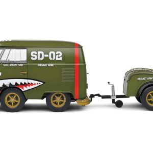 1950 Volkswagen Kool Kombi Van with Trailer "Army Fighter" Green wit