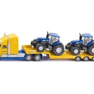 Tractor Truck Yellow with 2 New Holland T7070 Tractors Blue 1/87 (HO) Diecast Models Siku collector model product image