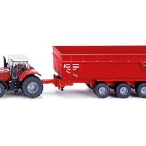 Massey Ferguson 8480 Dyna VT Tractor Red with Silver Top and Krampe Dump Trailer Red 1/87 (HO) Diecast Models Siku collector model product image