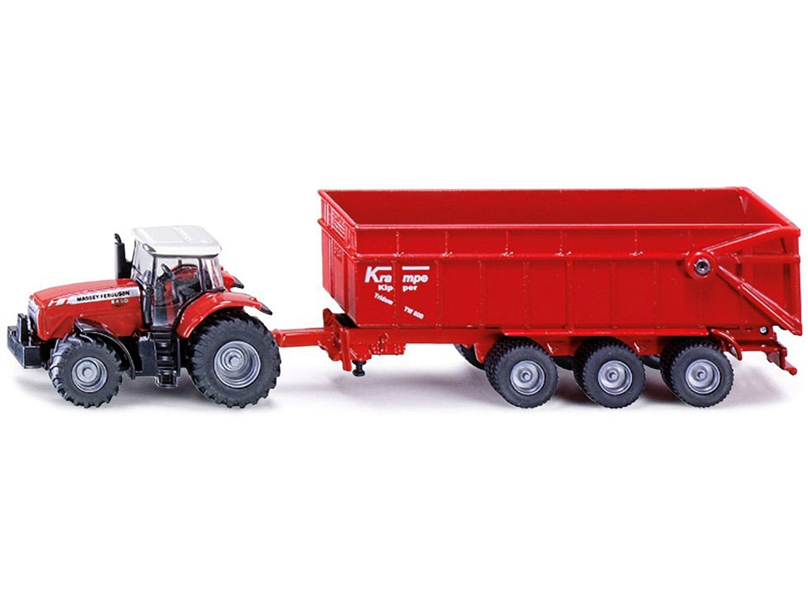 Massey Ferguson 8480 Dyna VT Tractor Red with Silver Top and Krampe Dump Trailer Red 1/87 (HO) Diecast Models Siku collector model product image