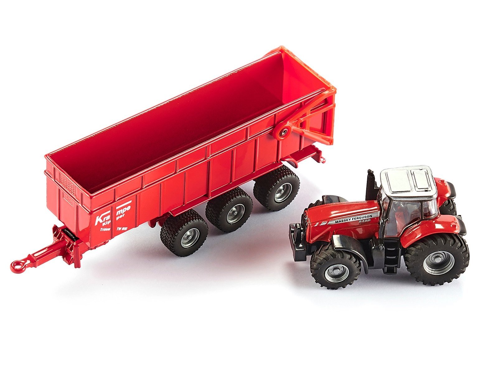 Massey Ferguson 8480 Dyna VT Tractor Red with Silver Top and Krampe Dump Trailer Red 1/87 (HO) Diecast Models Siku collector model product image