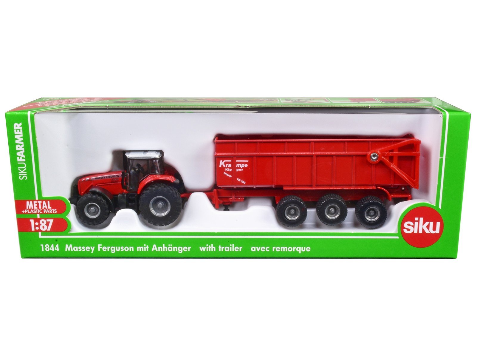 Massey Ferguson 8480 Dyna VT Tractor Red with Silver Top and Krampe Dump Trailer Red 1/87 (HO) Diecast Models Siku collector model product image