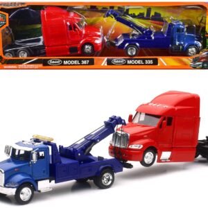 Peterbilt Model 335 Tow Truck Blue and Peterbilt Model 387 Cab Red S