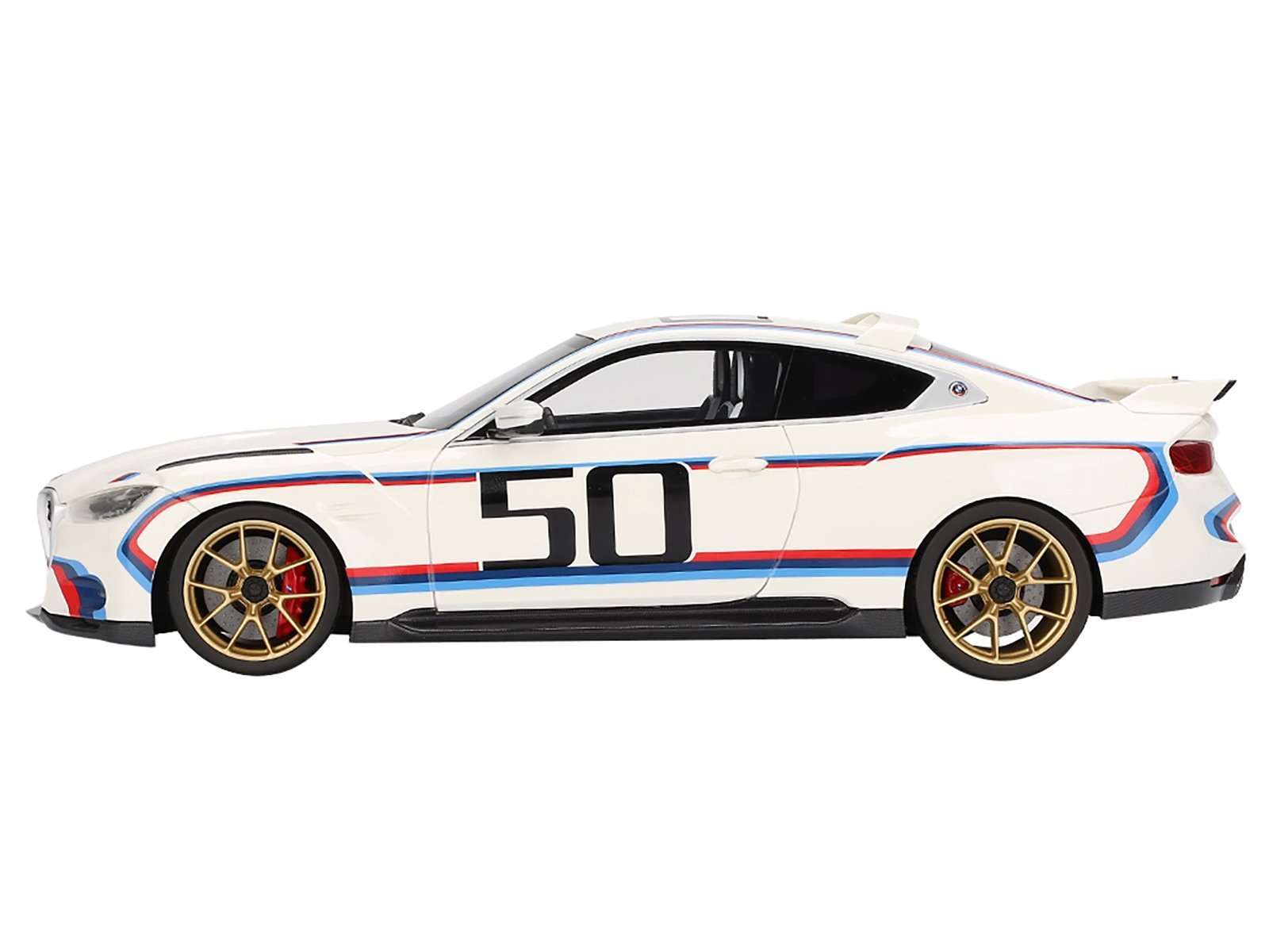BMW M4 3.0 CSL #50 White with Blue and Red Stripes 1/18 Model Car Top Speed Diecast Model collector model product image