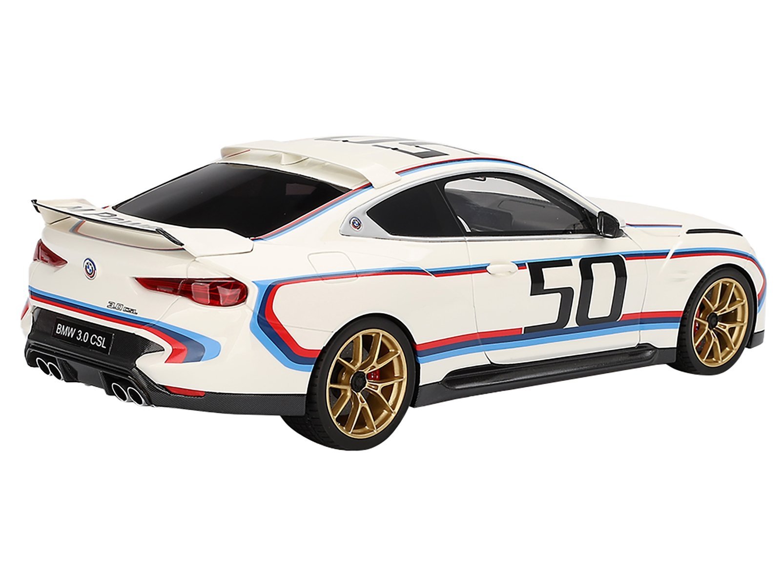 BMW M4 3.0 CSL #50 White with Blue and Red Stripes 1/18 Model Car Top Speed Diecast Model collector model product image