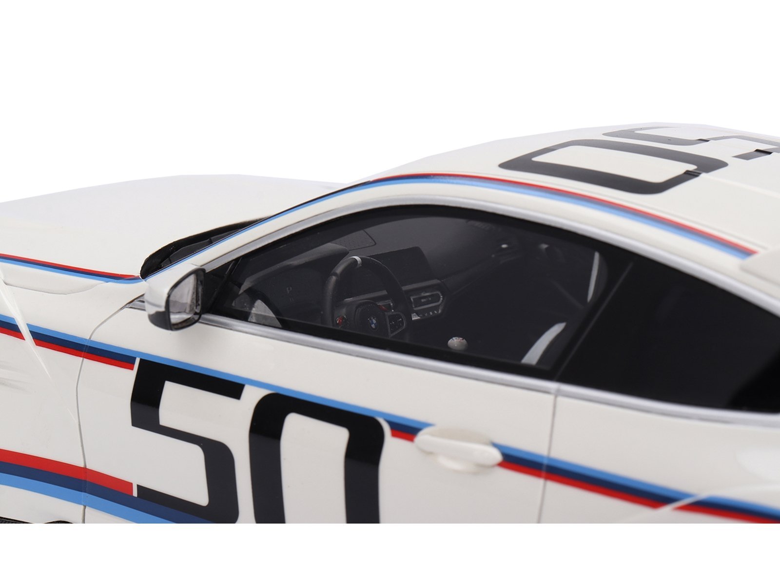 BMW M4 3.0 CSL #50 White with Blue and Red Stripes 1/18 Model Car Top Speed Diecast Model collector model product image