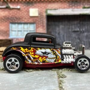 Loose Hot Wheels 1932 Ford Model A 3 Window Dressed in Satin Black with Skulls and Flames