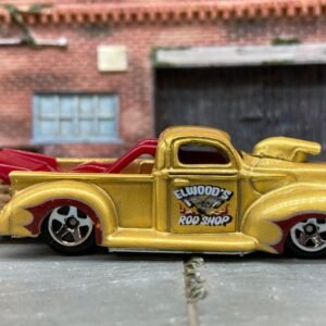 Loose Hot Wheels 1940 Ford Drag Truck Dressed in Gold and Red Elwoods Speed Shop Livery