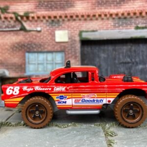 Loose Hot Wheels: 1955 Chevy Big Air Bel Air 4x4 in Red, Yellow and White