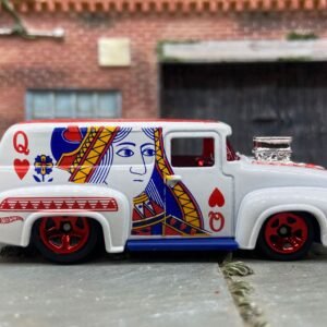 Loose Hot Wheels - 1956 Ford F100 Panel Truck - White and Red Queen of Hearts Livery