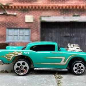 Loose Hot Wheels - 1957 Chevy - Light Blue with Scallops and Flames