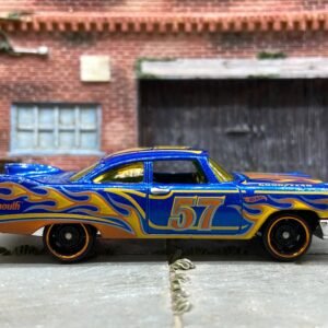 Loose Hot Wheels - 1957 Plymouth Fury - in Blue and Orange with Flames