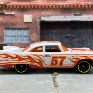 Loose Hot Wheels - 1957 Plymouth Fury - White and Orange with Flames