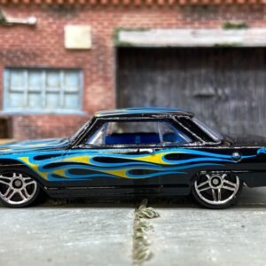 Loose Hot Wheels 1963 Chevy II Nova Dressed in Black and Blue with Flames