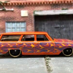 Loose Hot Wheels - 1964 Chevy Nova Station Wagon - Orange with Flames