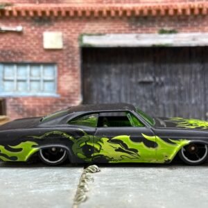 Loose Hot Wheels 1965 Chevy Impala Dressed in Satin Black and Green with Flames