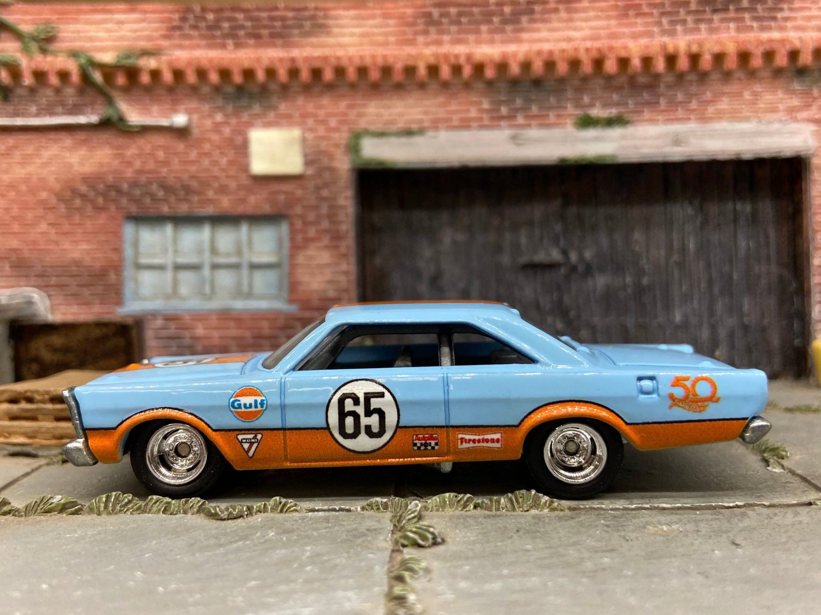 Loose Hot Wheels 50th Anniversary 1965 Ford Galaxy 500 Dressed in Blue and Orange Gulf #65 Livery