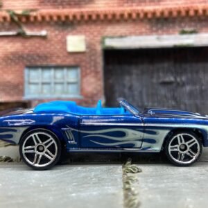 Loose Hot Wheels 1969 Chevy Camaro Convertible In Blue With Flames