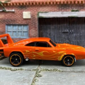 Loose Hot Wheels - 1969 Dodge Charger Daytona - Orange with Flames