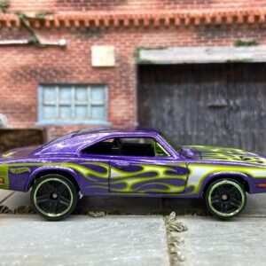 Loose Hot Wheels 1969 Dodge Charger Dressed in Purple With Flames