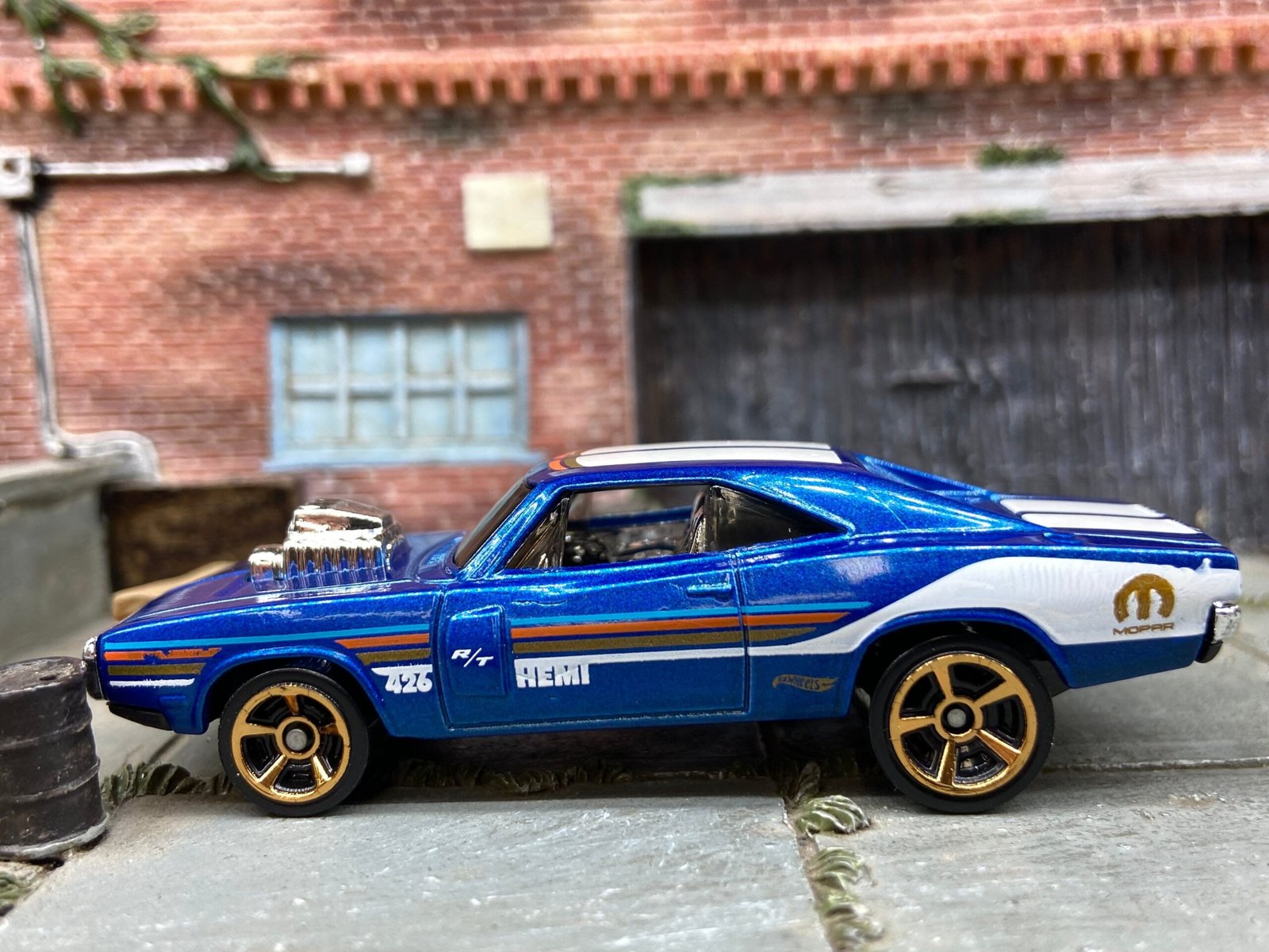 Loose Hot Wheels - 1970 Dodge Charger Supercharger Car - MOPAR Blue and White