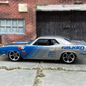 Loose Hot Wheels: 1970 Plymouth AAR Cuda - Falken Tires Silver and Blue