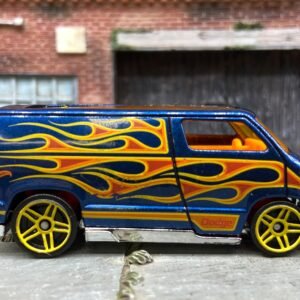 Loose Hot Wheels 1977 Dodge Van In Blue with Flames