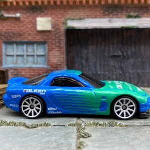 Loose Hot Wheels - 1995 Mazda RX-7 - Blue/Green Falken Tires