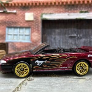 Loose Hot Wheels - 1996 Ford Mustang GT Convertible - Dark Red with Flames