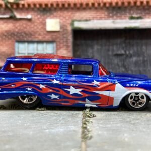 Loose Hot Wheels 8 Crate Ford Station Wagon Dressed in Red, White and Blue Stars and Stripes