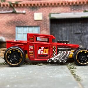 Loose Hot Wheels: Bone Shaker Hot Rod Truck Dressed in Red and Yellow Bone Shkr #68 Livery