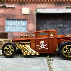 Loose Hot Wheels - Bone Shaker Hot Rod Truck - Red Primer and Gold Skull and Cross Bones