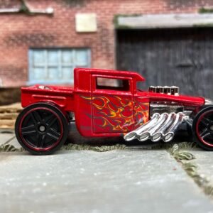 Loose Hot Wheels: Bone Shaker Hot Rod Truck Dressed in Red With Flames