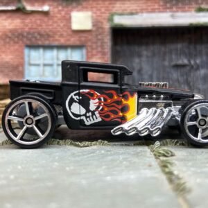 Loose Hot Wheels: Bone Shaker Hot Rod Truck Dressed in Satin Black With Skulls and Flames