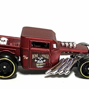 Loose Hot Wheels - Bone Shaker Hot Rod Truck - Satin Red with Skull and Cross Bones