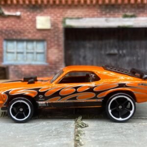 Loose Hot Wheels Ford Mustang Mach 1 Dressed in Orange and Black with Tribal Flames