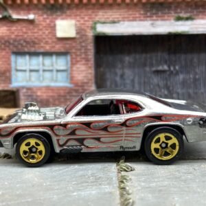 Loose Hot Wheels - Plymouth Duster - 50th Anniversary ZAMAC Bare Metal With Flames