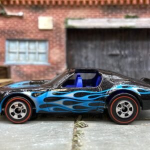 Loose Hot Wheels Pontiac Firebird 30TH ANN Redline Edition in Black and Blue with Flames T-Tops