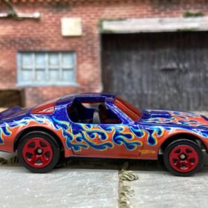 Loose Hot Wheels Pontiac Firebird in Blue and Red with Flames T-Tops