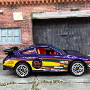 Loose Hot Wheels Porsche 911 GT3 CUP Dressed in Purple, Red, Yellow and Green
