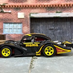 Loose Hot Wheels: VW Volkswagen Kafer Racer Race Car Dressed in Momo Black, Red and Yellow Livery